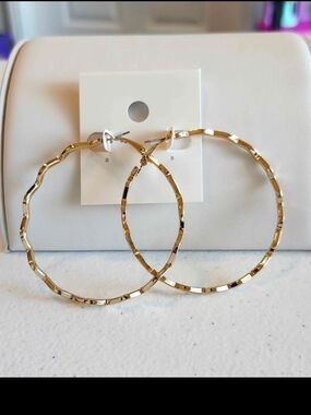 Gold Textured Hoop Earrings - Women Jewelry